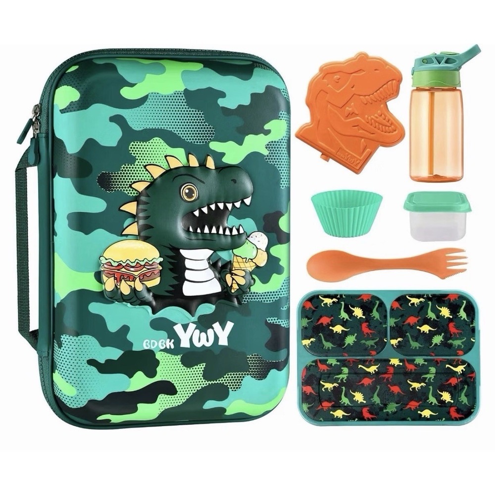Kids Lunch Box Bag Set - 3D Dinosaur Lunch Bags for Boy with Containers Reusa...